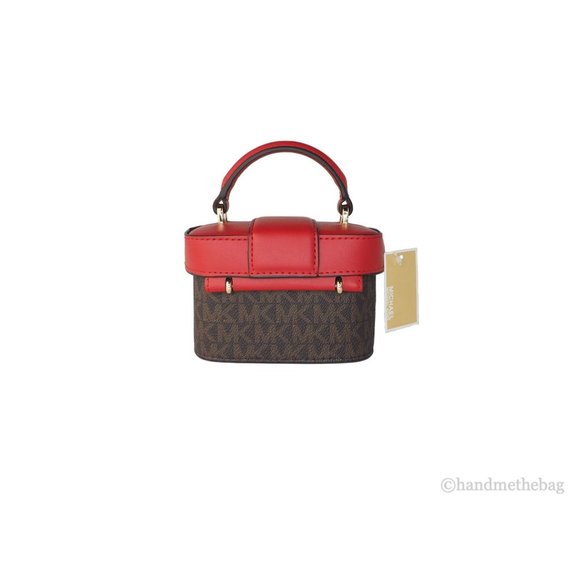 NEW MK Michael Kors Rose Mini Trunk Crossbody Brown & Red Leather Handbag NWT - Picture 8 of 8
